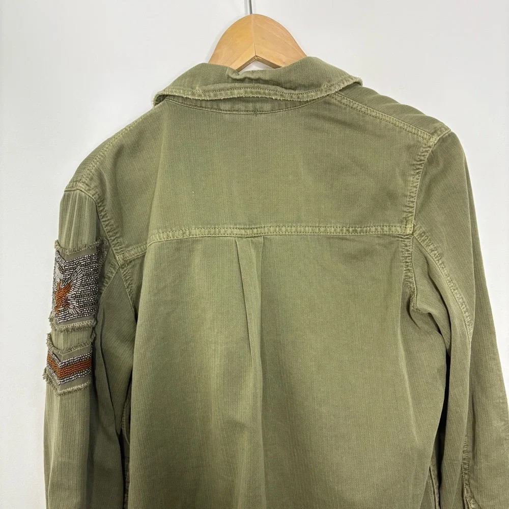 Free People Green Embellished Military Shirt Jacket Size Small - Picture 11 of 12